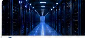 Blue data center aisle with server racks